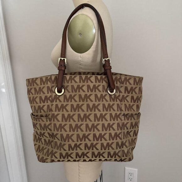 MICHAEL Michael Kors Brown Signature Logo Tote Leather Straps Shoulder Bag - Picture 3 of 14
